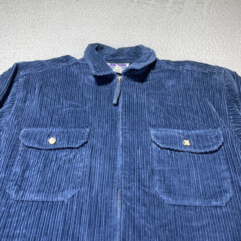 NorthCrest Jacket Mens Large Blue Corduroy Full Zip Shirt Military Workwear VTG - Picture 2 of 8